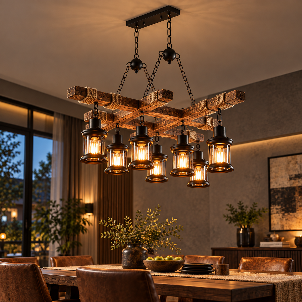 Rustic Metal Glass Multi-Light Chandelier