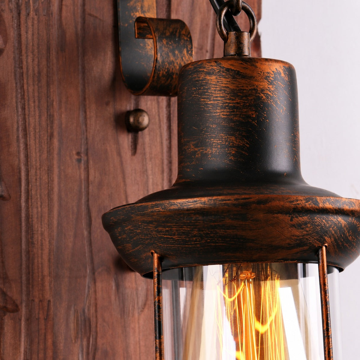 Industrial Wood Lantern Wall Light