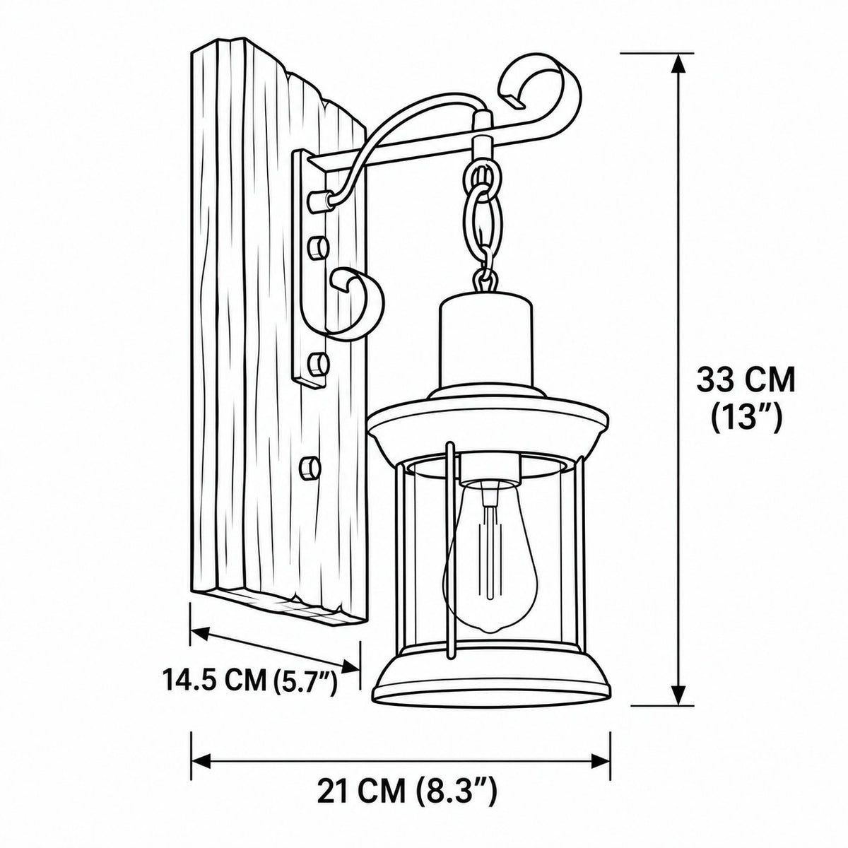 Industriële houten lantaarnwandlamp