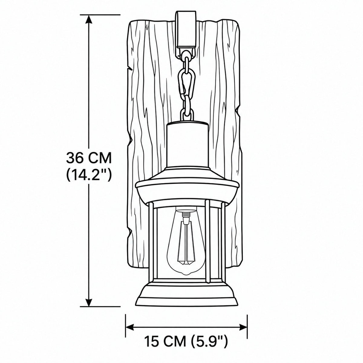 Industriële houten lantaarnwandlamp