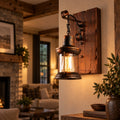 Industriële houten lantaarnwandlamp