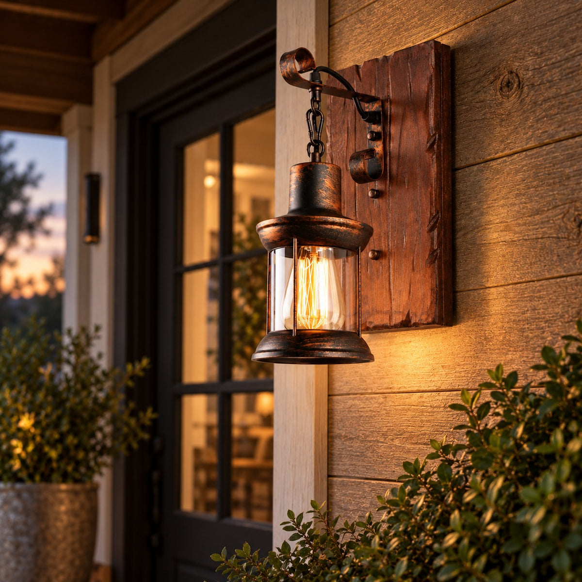Industrial Wood Lantern Wall Light