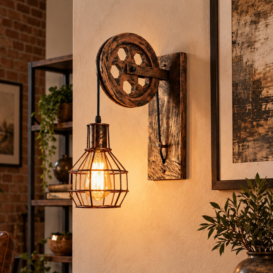 Industrial Metal Pulley-Lantern Wall Light