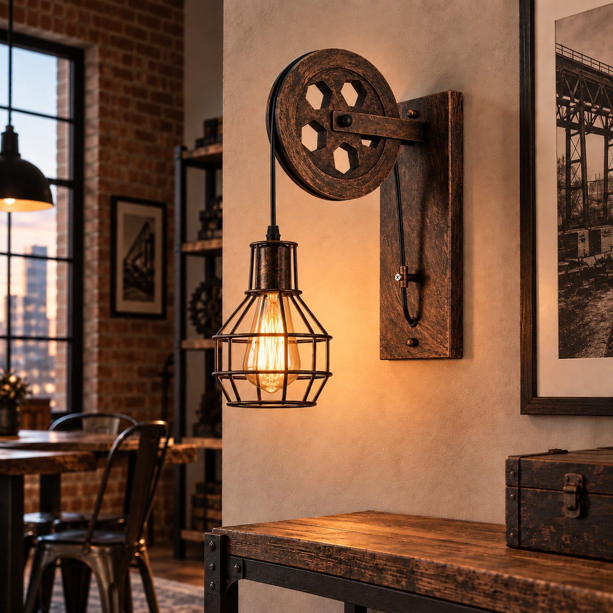 Industrial Metal Pulley-Lantern Wall Light