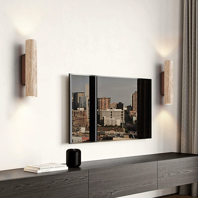 Wabi-Sabi Travertine Cylinder Wall Light
