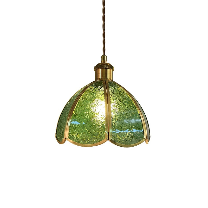 Vintage Stained-Glass Dome Pendant Light