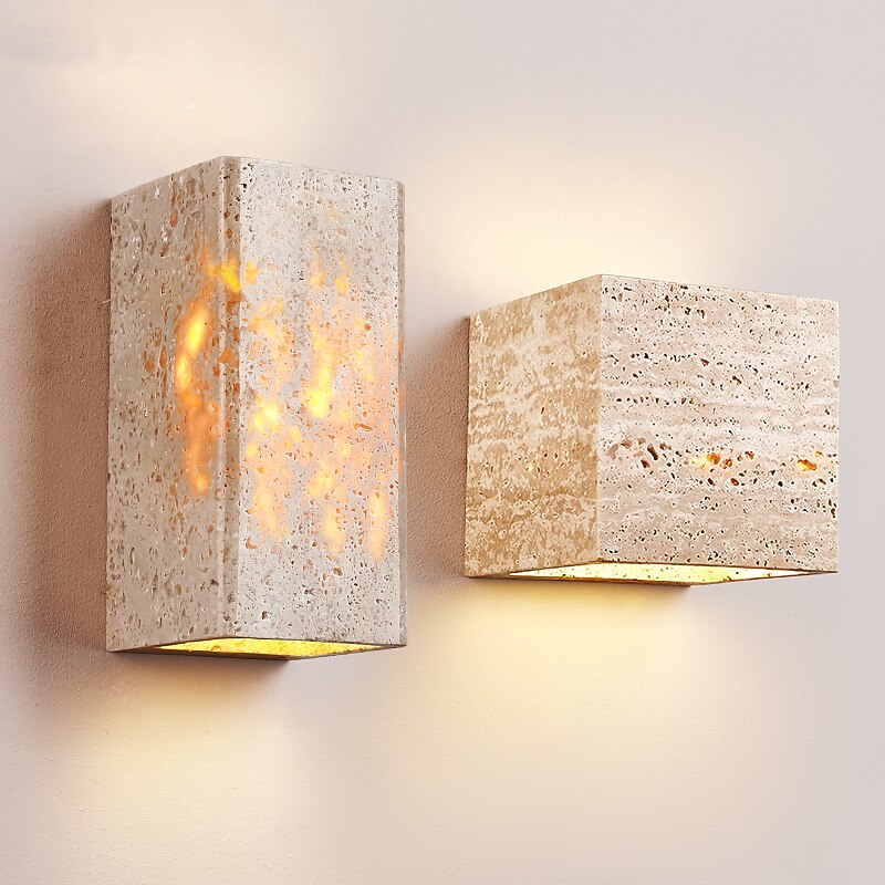 Wabi-Sabi Travertine Cube Wall Light