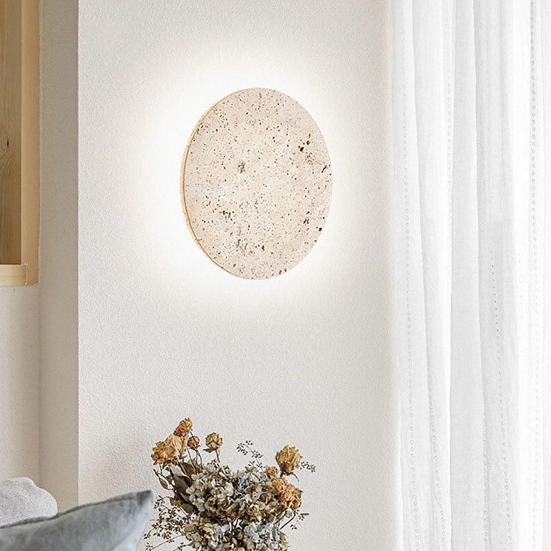 Wabi-Sabi Travertine Disc Wall Light