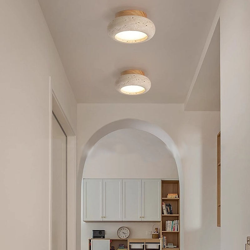Wabi-Sabi Travertine Drum Ceiling Light