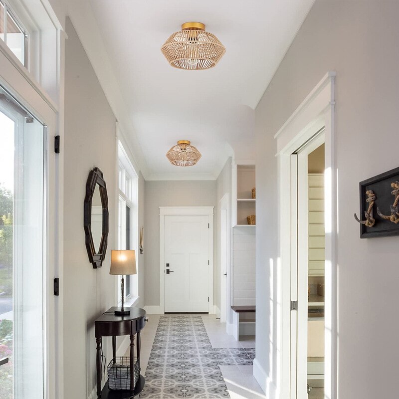 Boho Rattan Drum Ceiling Light