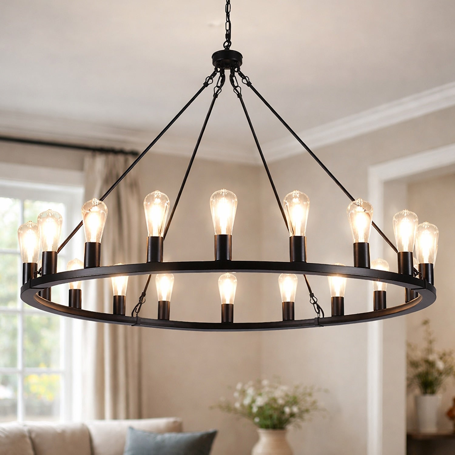 Industrial Metal Wagon-Wheel Chandelier