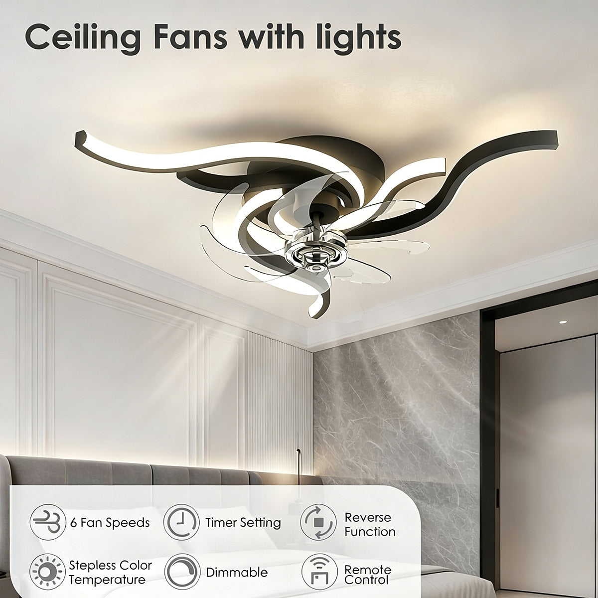 Modern Metal Blade-Fan Ceiling Fan Light
