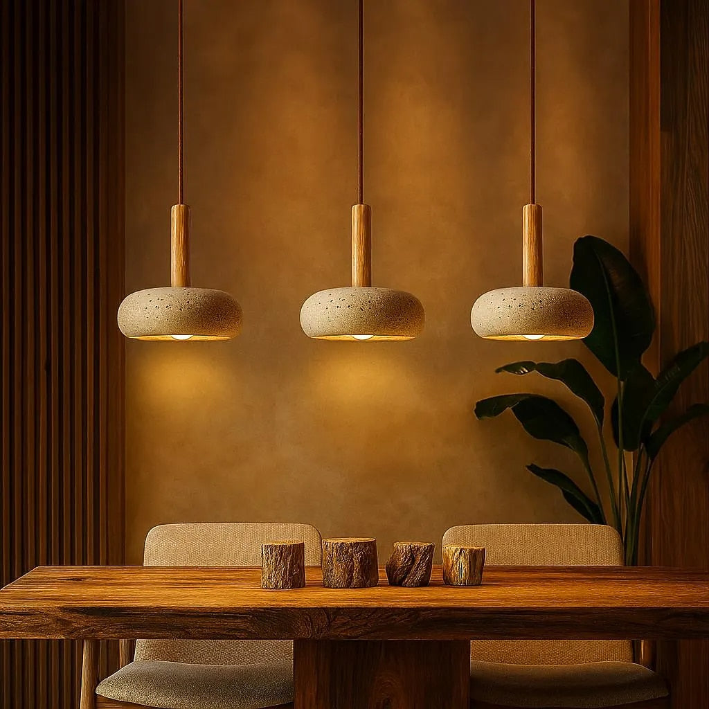 Wabi-Sabi Travertine Disc Pendant Light