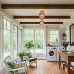 Deckenleuchte im Vintage-Stil mit zylindrischem Buntglasschirm