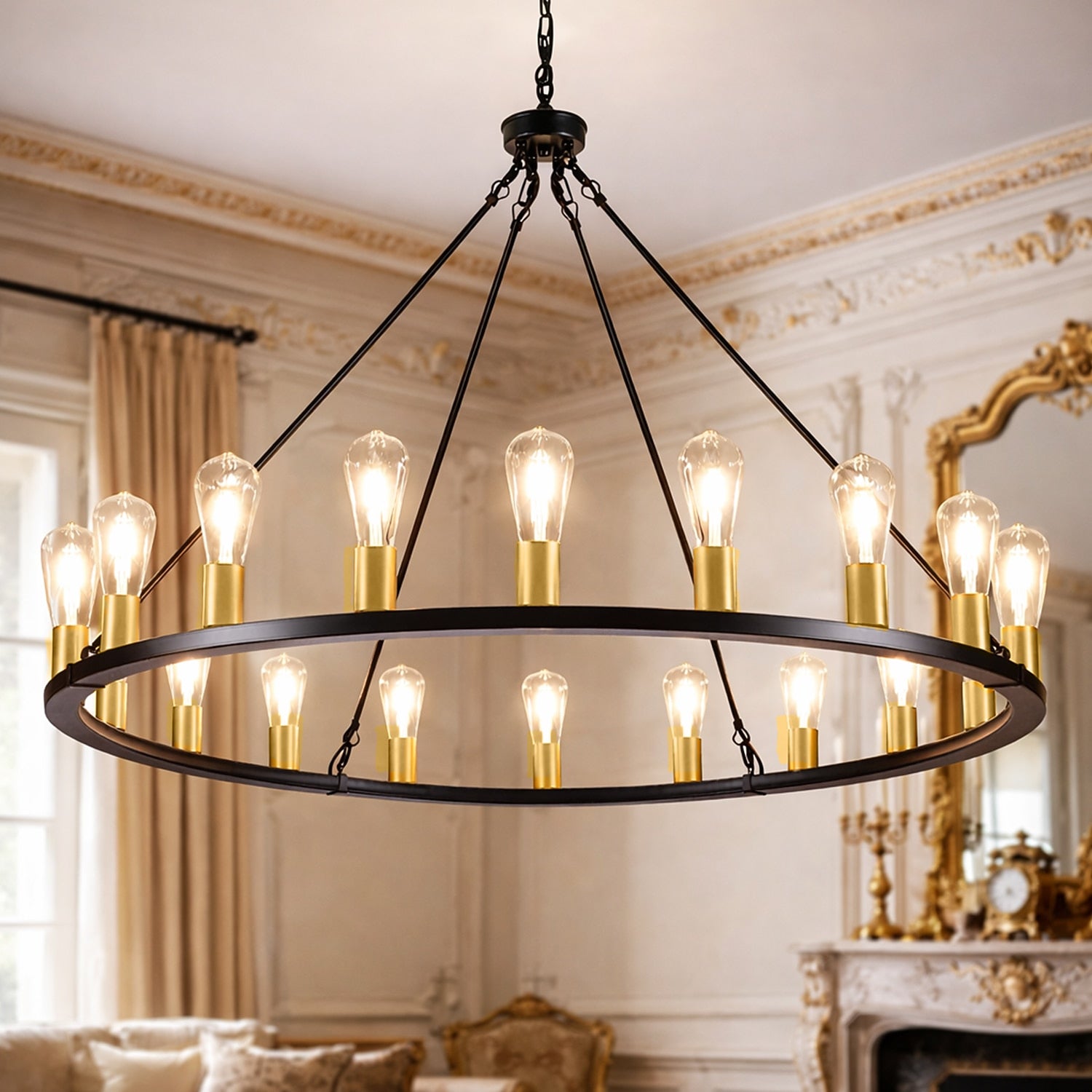 Industrial Metal Wagon-Wheel Chandelier