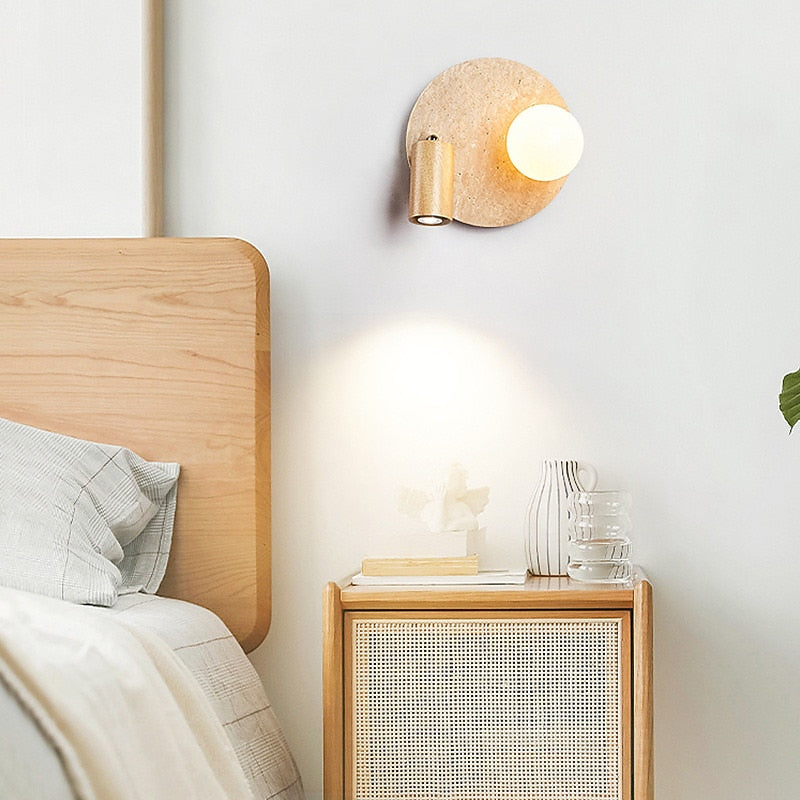 Wabi-Sabi Travertine Disc Wall Light