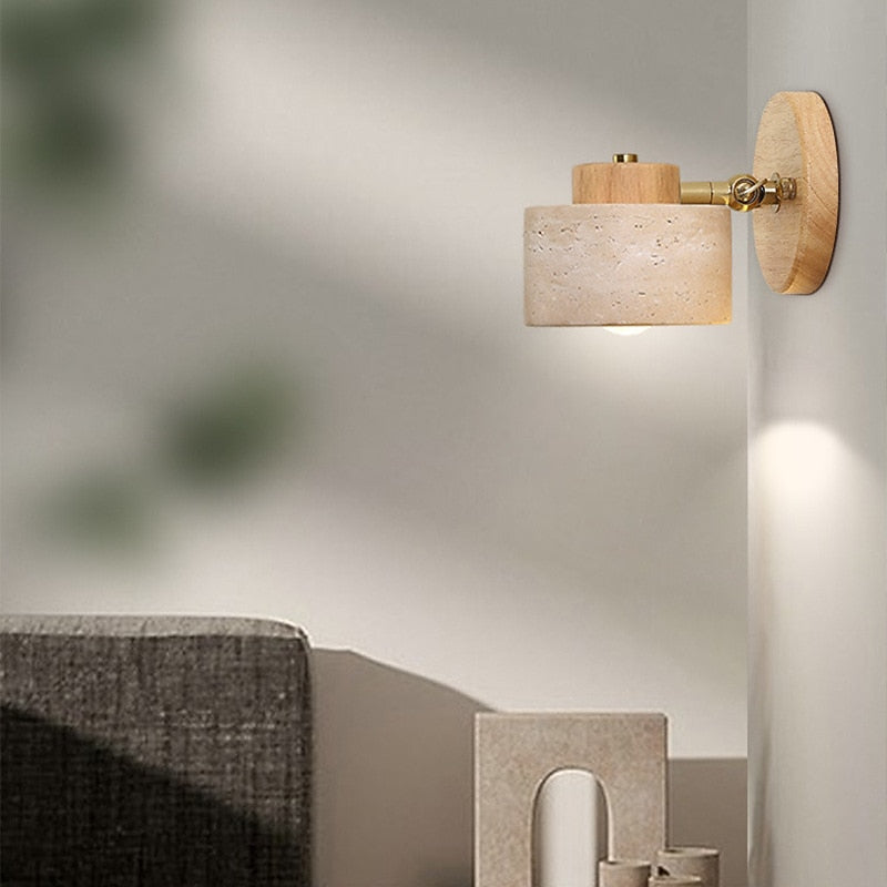 Wabi-Sabi Travertine Cylinder Wall Light