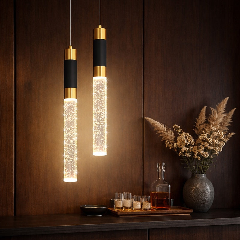 Modern Crystal Cylinder Pendant Light
