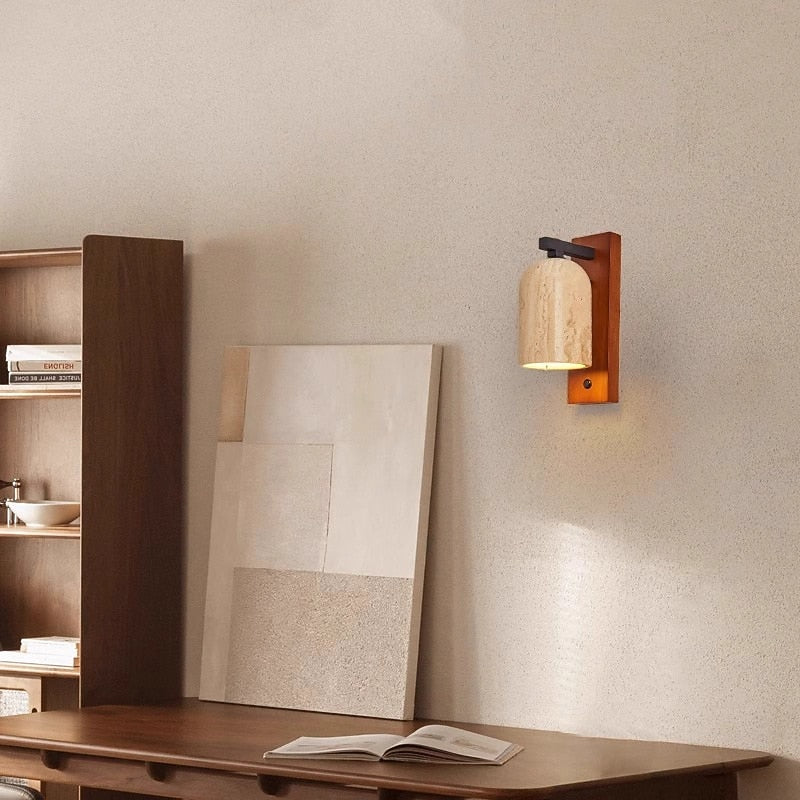 Wabi-Sabi Travertine Cylinder Wall Light