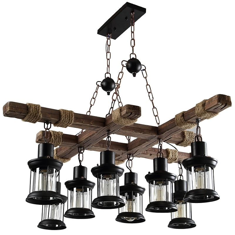 Rustic Metal Glass Multi-Light Chandelier
