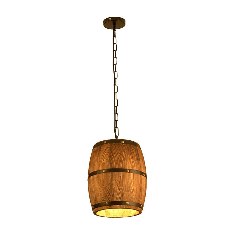 Rustic Wood Barrel Pendant Light