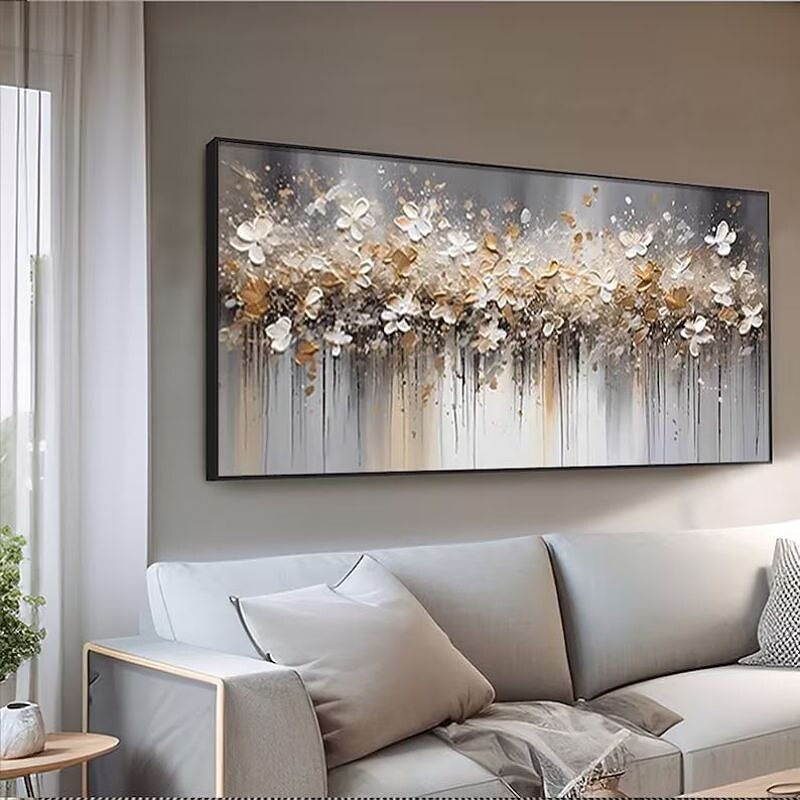 Gold and White Blossom Painting