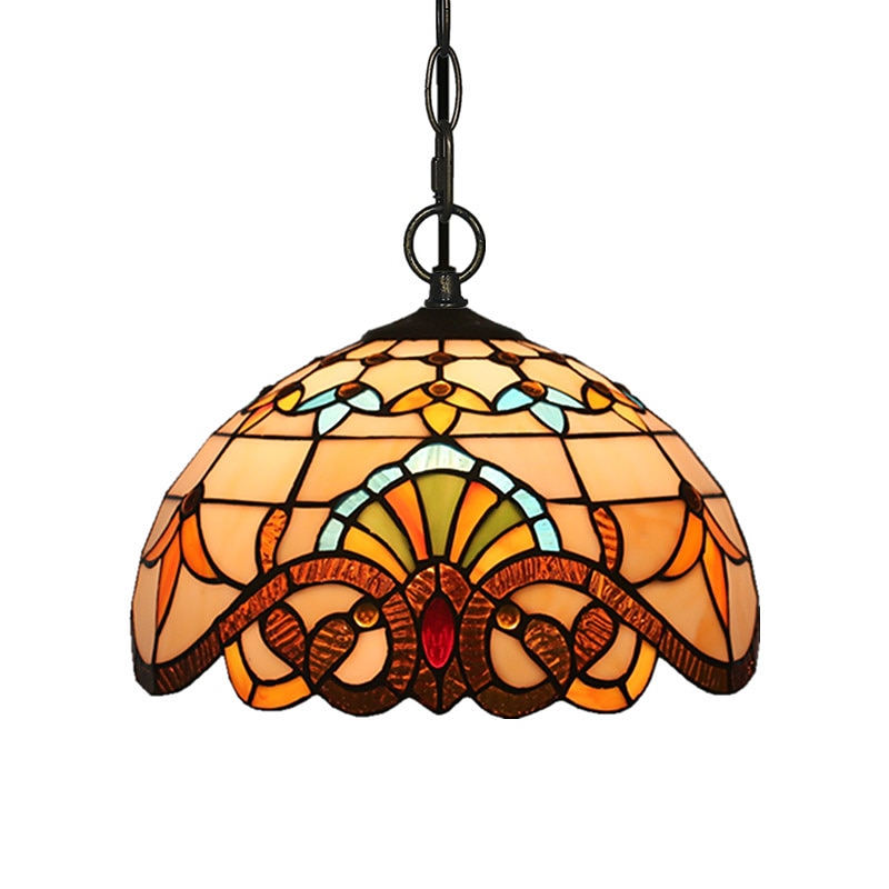 Vintage Stained-Glass Dome Pendant Light