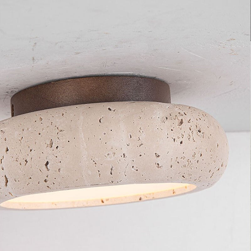 Wabi-Sabi Travertine Drum Ceiling Light