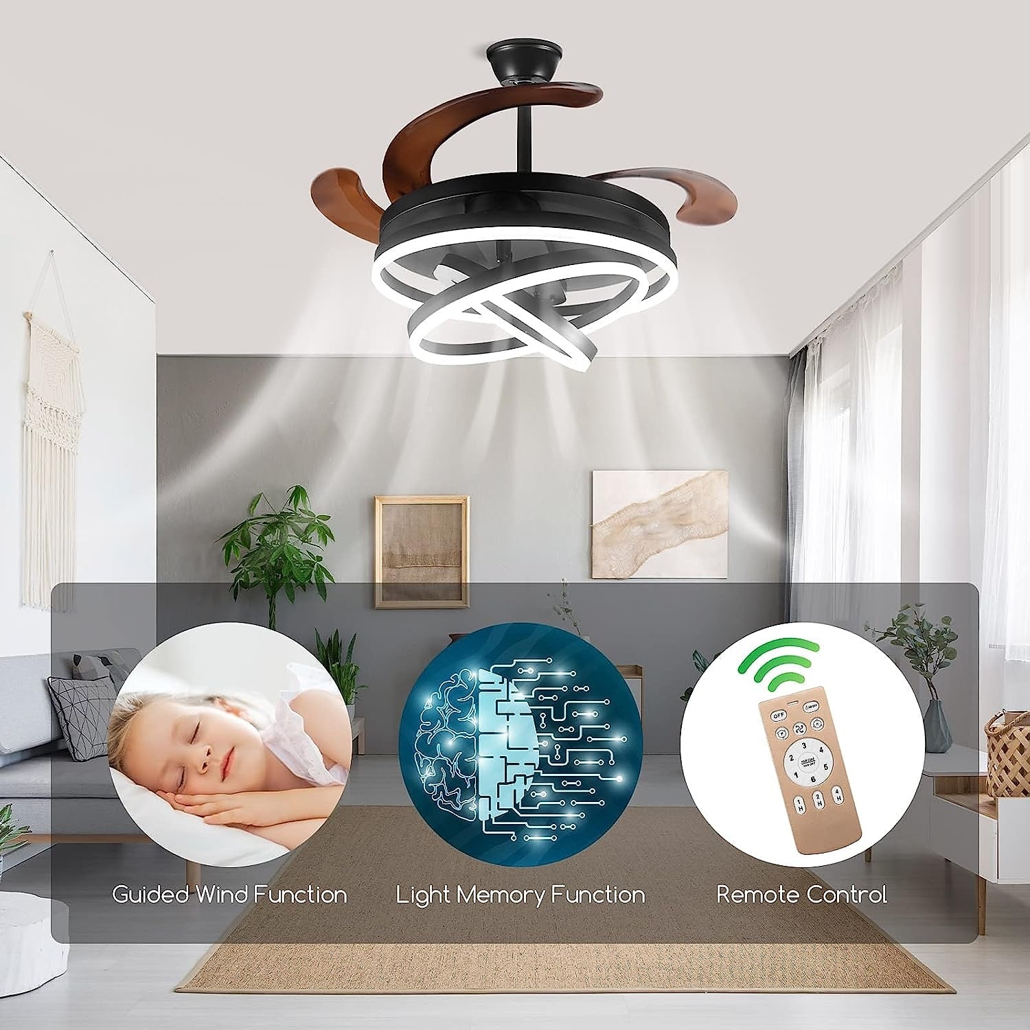 Modern Metal Ring-Fan Ceiling Fan Light