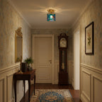 Deckenleuchte im Vintage-Stil mit zylindrischem Buntglasschirm