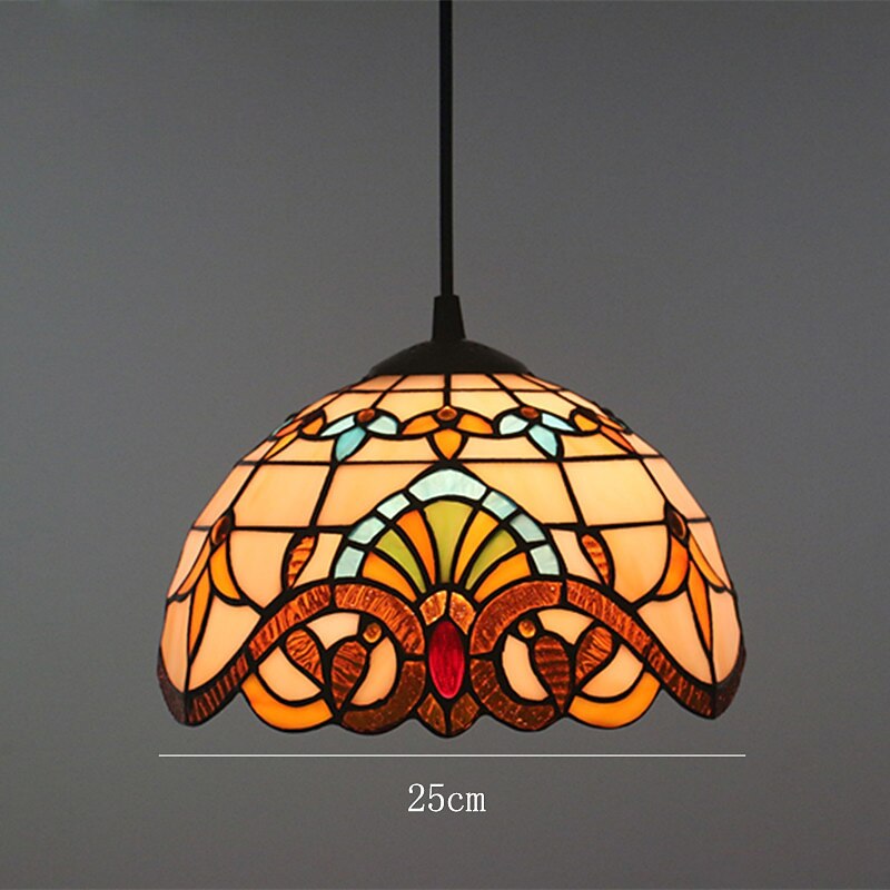 Vintage Stained-Glass Dome Pendant Light