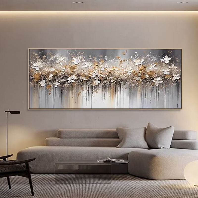 Gold and White Blossom Painting