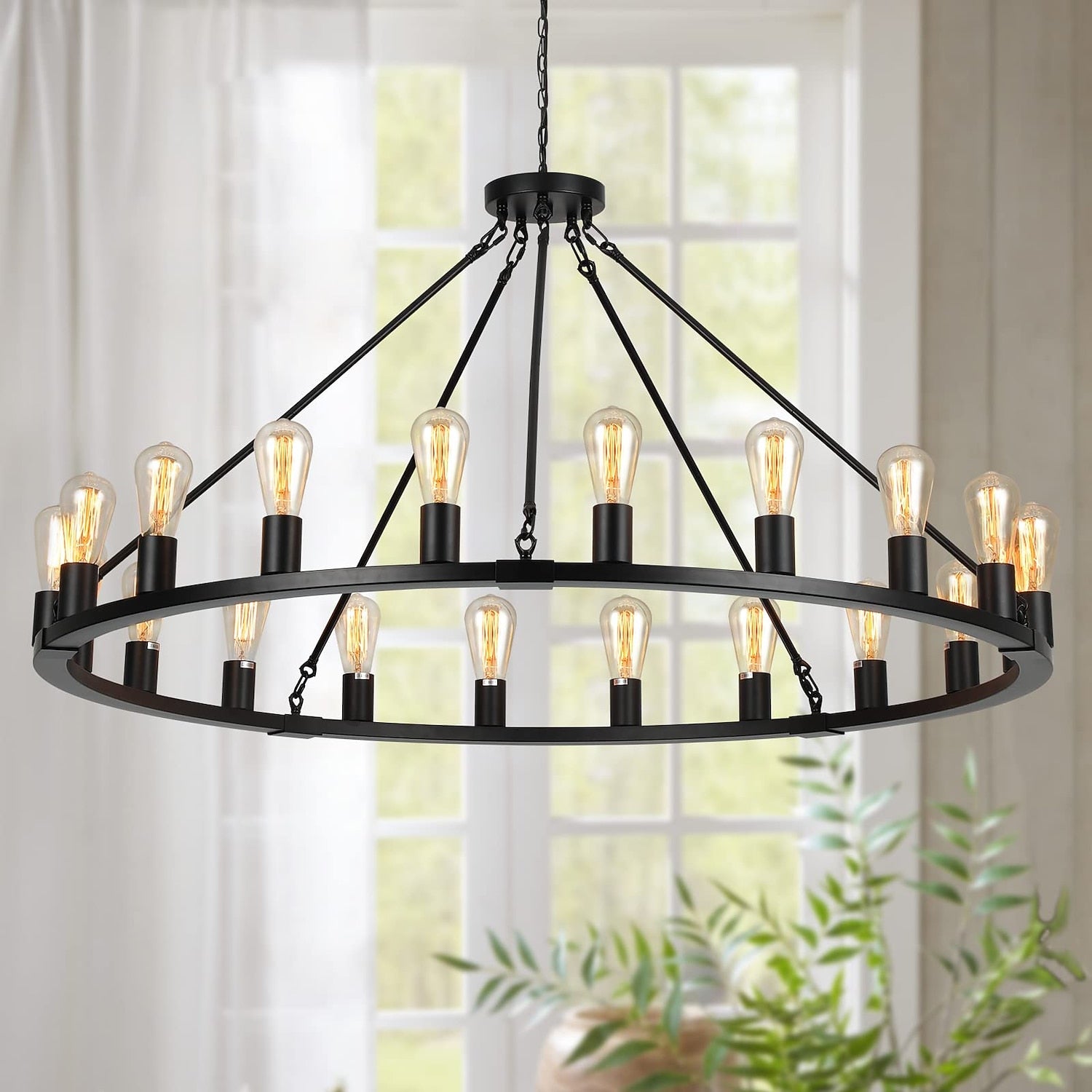 Industrial Metal Wagon-Wheel Chandelier