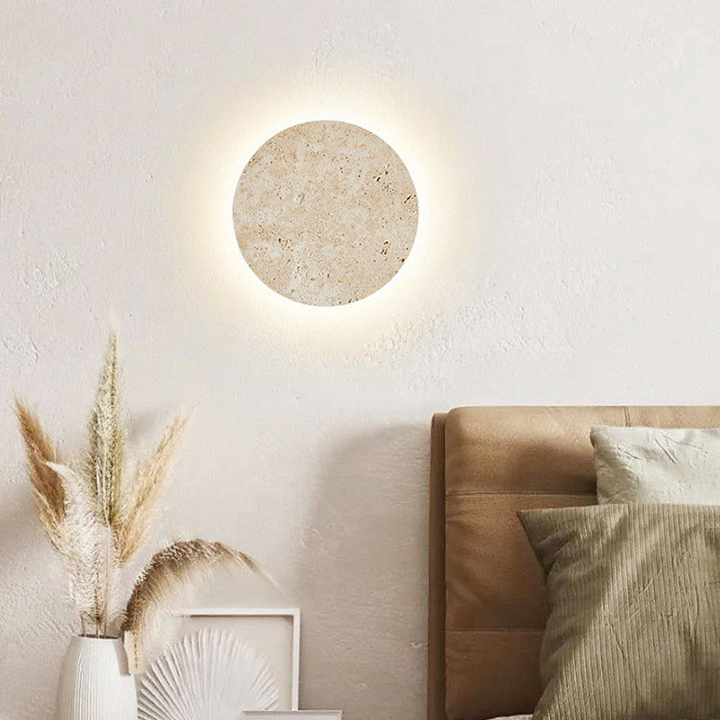 Wabi-Sabi Travertine Disc Wall Light