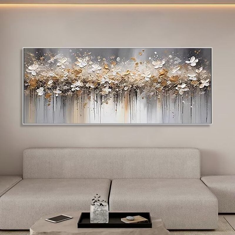 Gold and White Blossom Painting