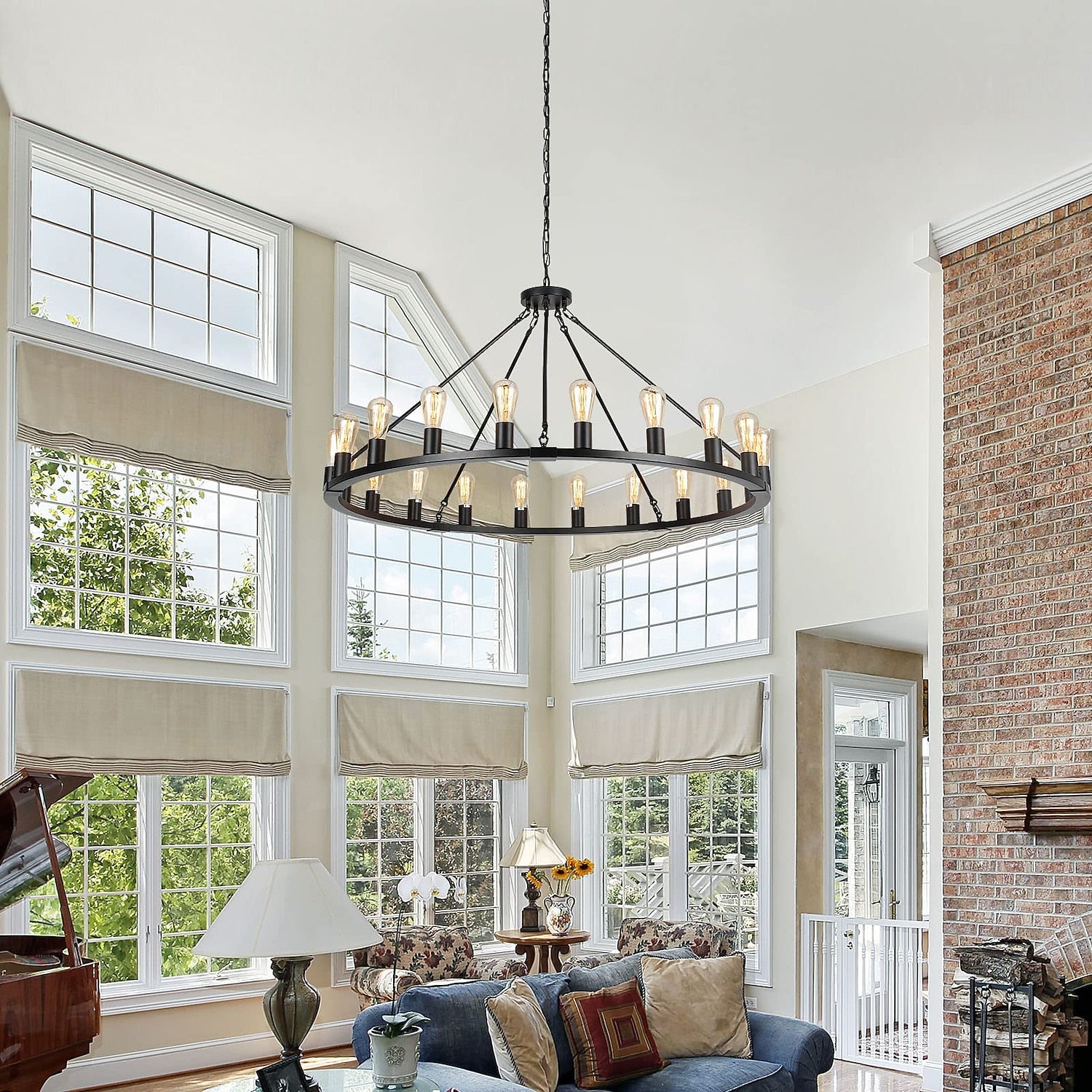 Industrial Metal Wagon-Wheel Chandelier