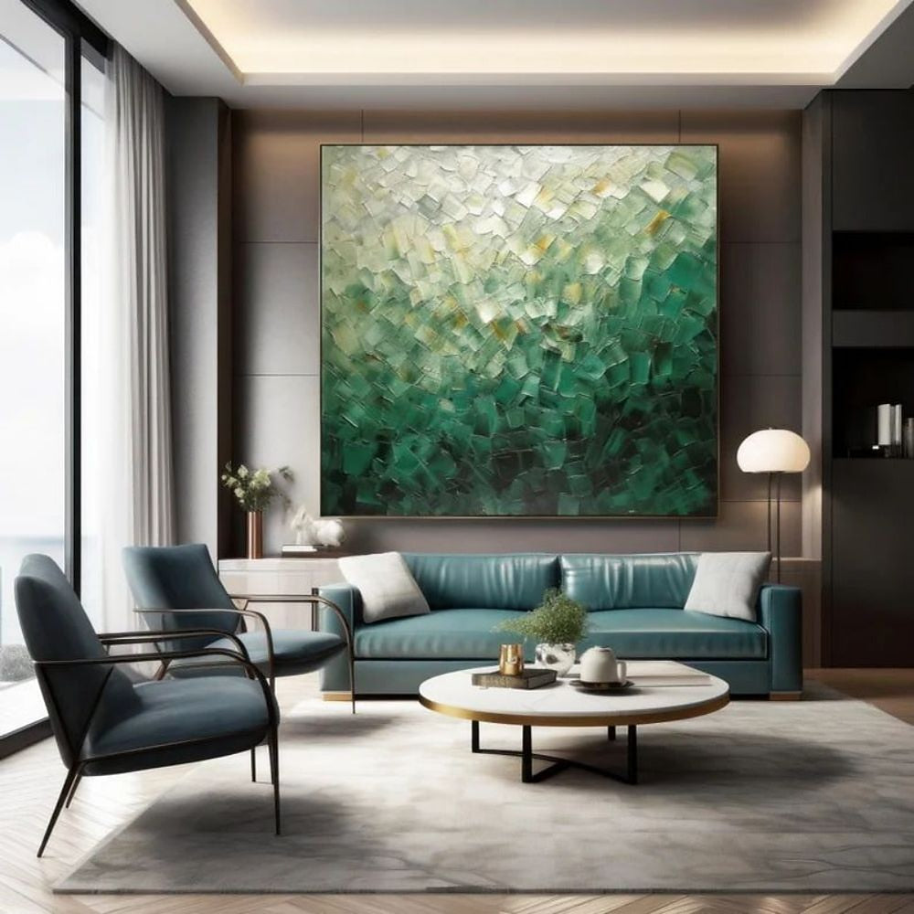 Emerald Mosaic Textured Painting