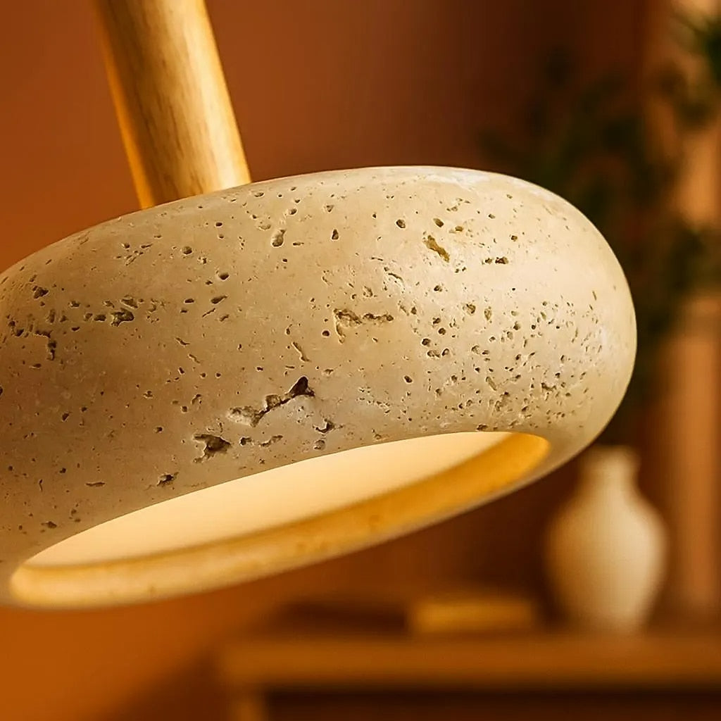 Wabi-Sabi Travertine Disc Pendant Light