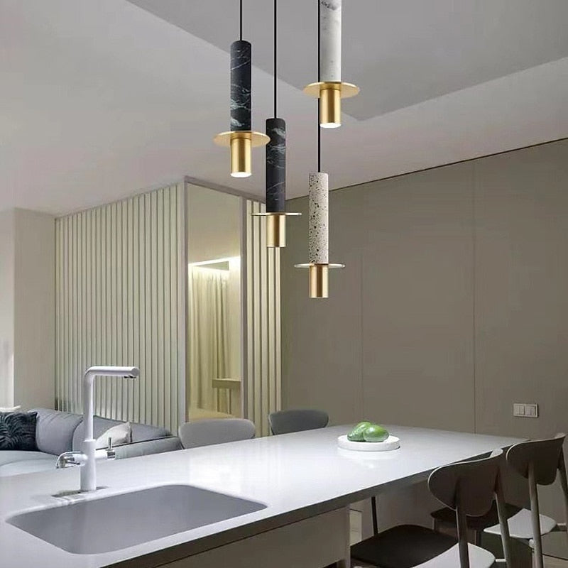 Modern Marble Cylinder Pendant Light