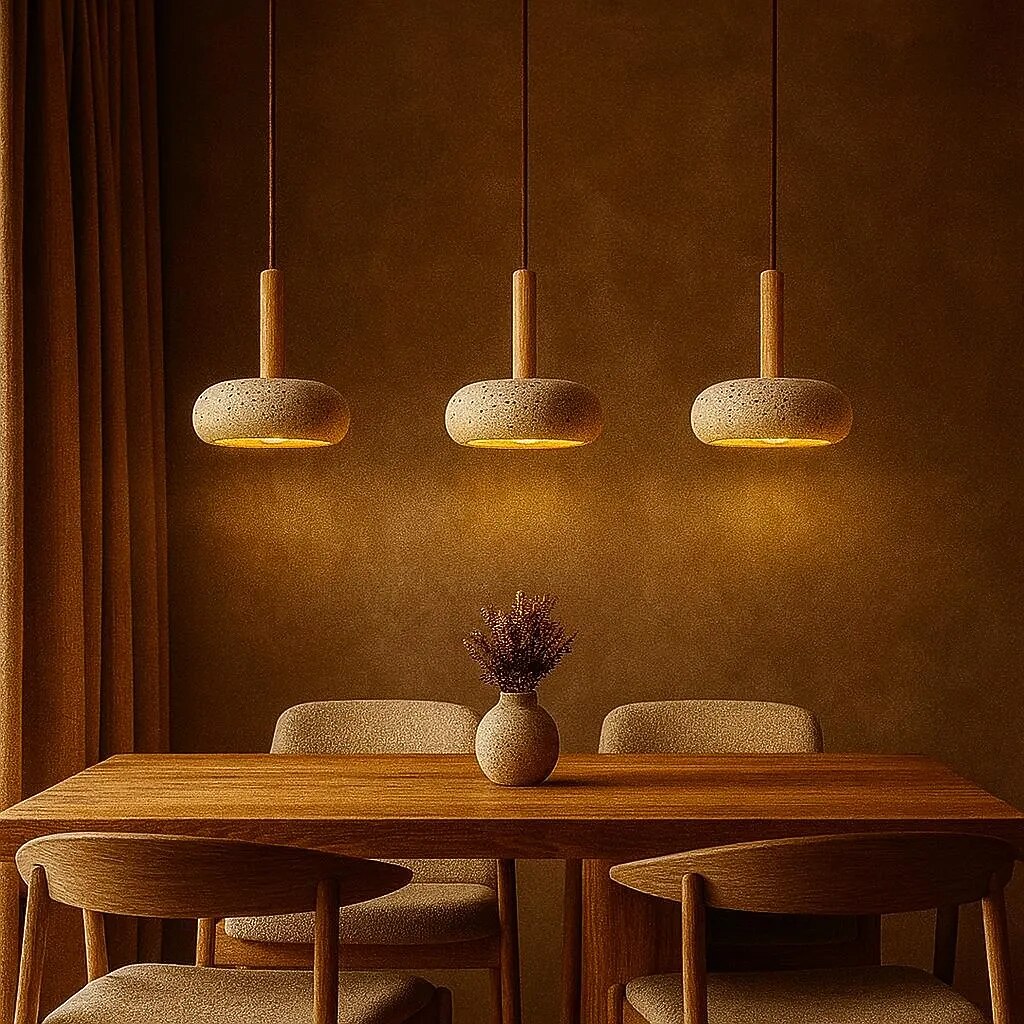 Wabi-Sabi Travertine Disc Pendant Light