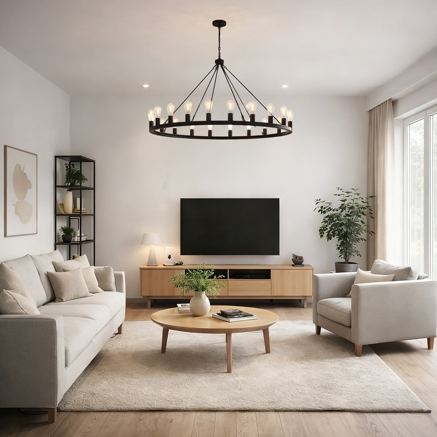 Industrial Metal Wagon-Wheel Chandelier
