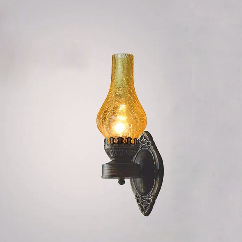 Vintage Metal Hurricane-Lantern Wall Light