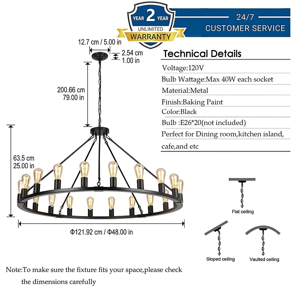 Industrial Metal Wagon-Wheel Chandelier