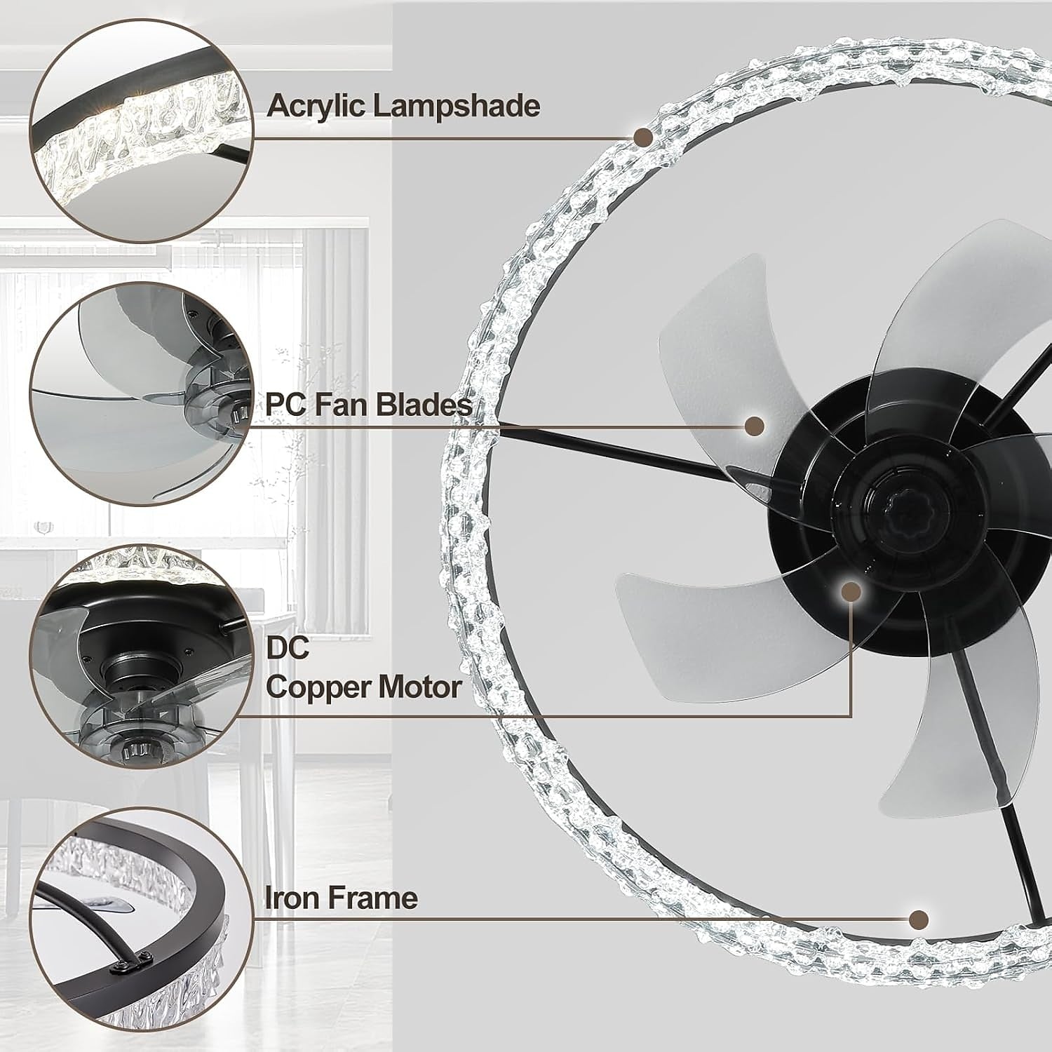 Modern Metal Ring-Fan Ceiling Fan Light