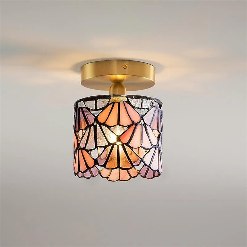 Vintage Stained-Glass Cylinder Ceiling Light