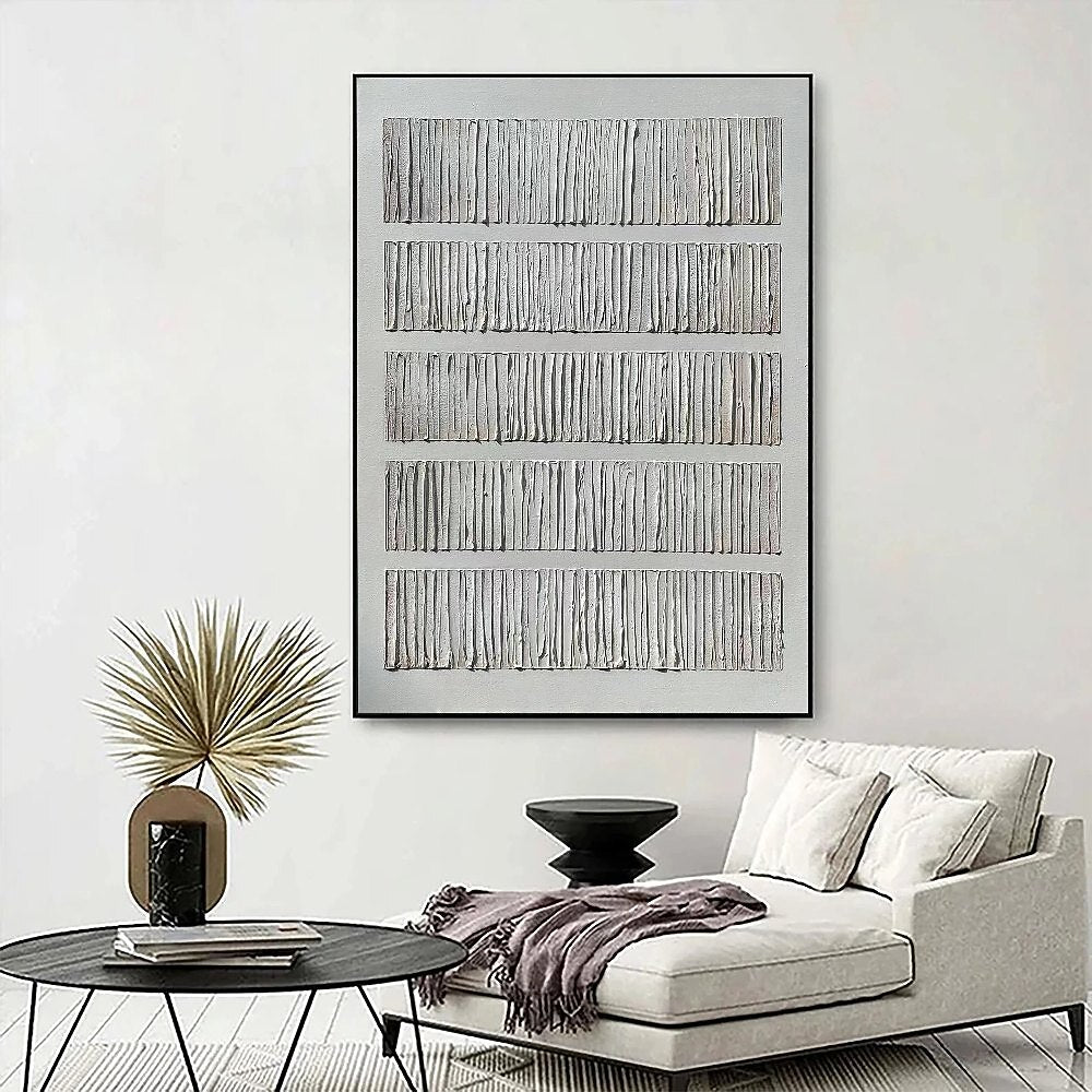 White Linear Relief Abstract Painting