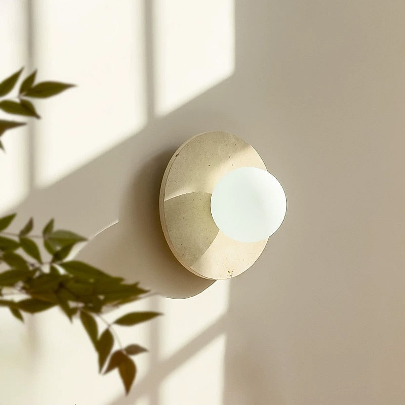 Wabi-Sabi Travertine Disc Wall Light