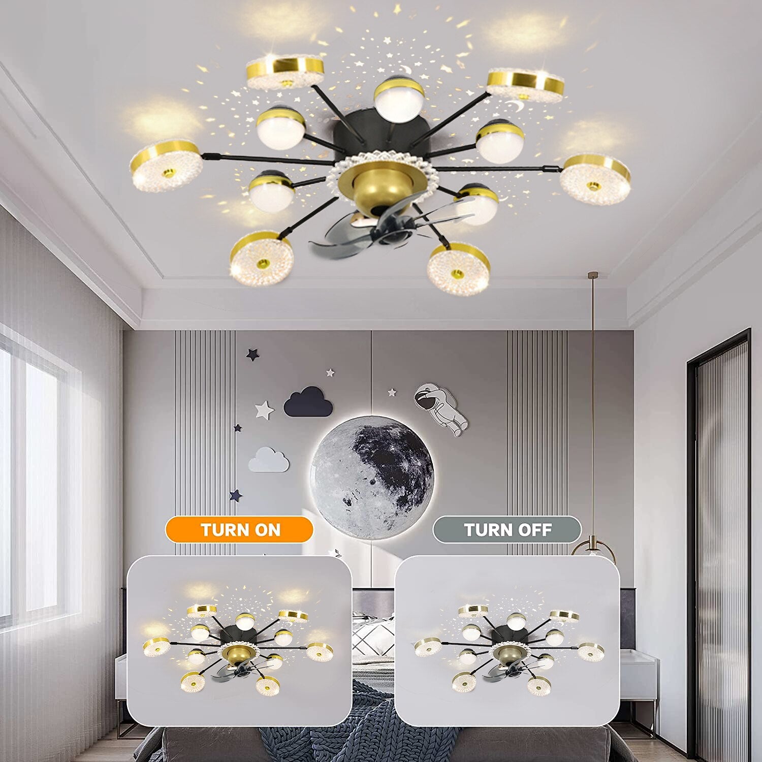 Modern Metal Sputnik Ceiling Fan Light