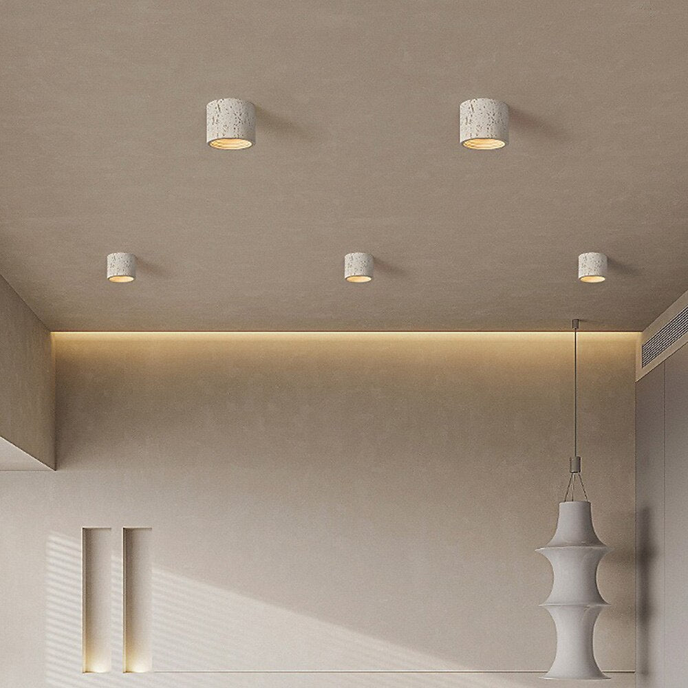 Wabi-Sabi Travertine Cylinder Ceiling Light