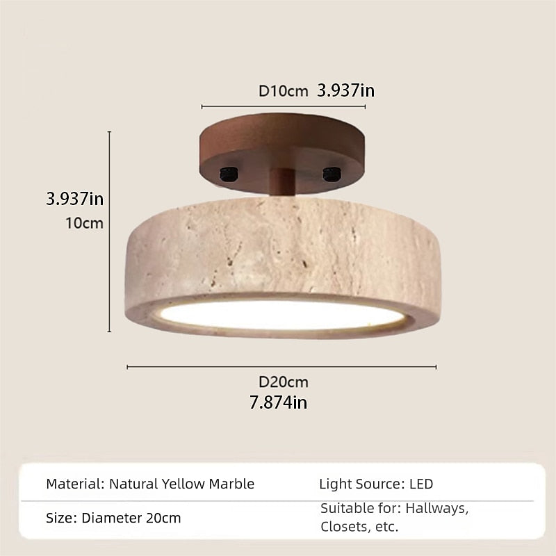 Wabi-Sabi Travertine Drum Ceiling Light